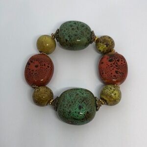 CERAMIC faux stone look boho stretch bracelet colorful statement pop of color.